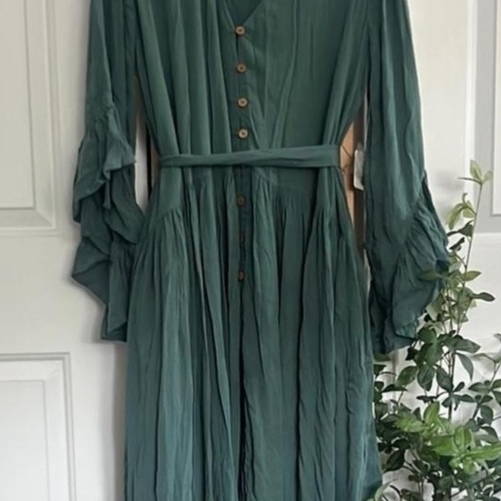 Jade Green Free People Dress with Bell Sleeves